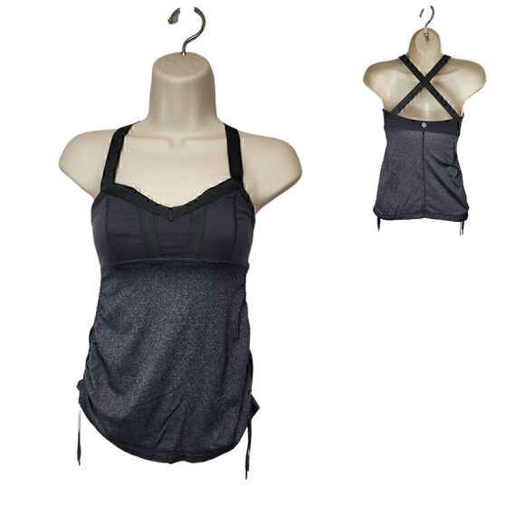 Lululemon Adjustable Cinched Pull Cord Sides Activewear Top Crossback Size 2 - Picture 1 of 5